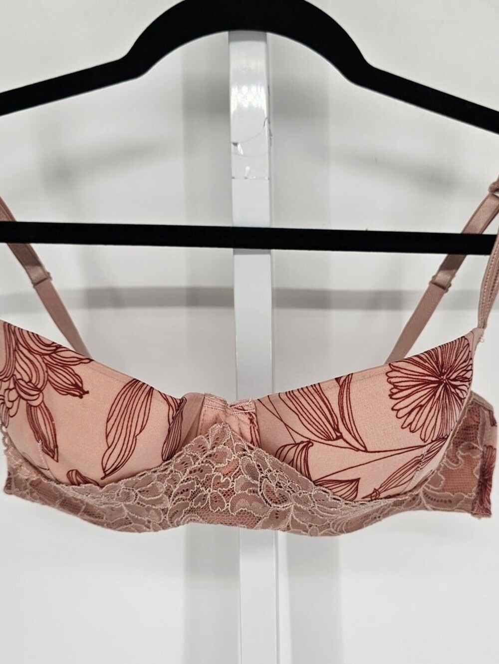 Y2K Gilligan & O'Malley Intimates Sz 36B Push Up Demi Bra Pink Lace Floral